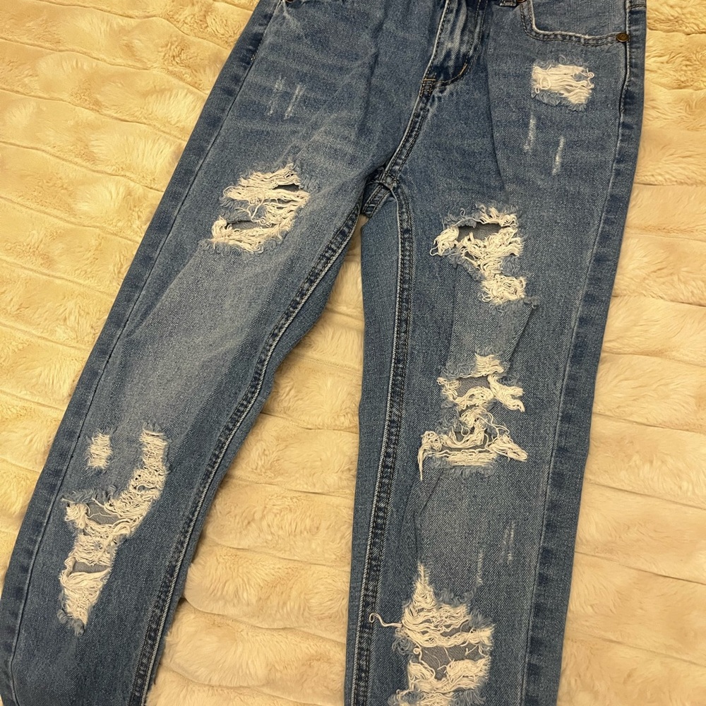 GOGO Women's Skinny Jeans - Distressed Blue